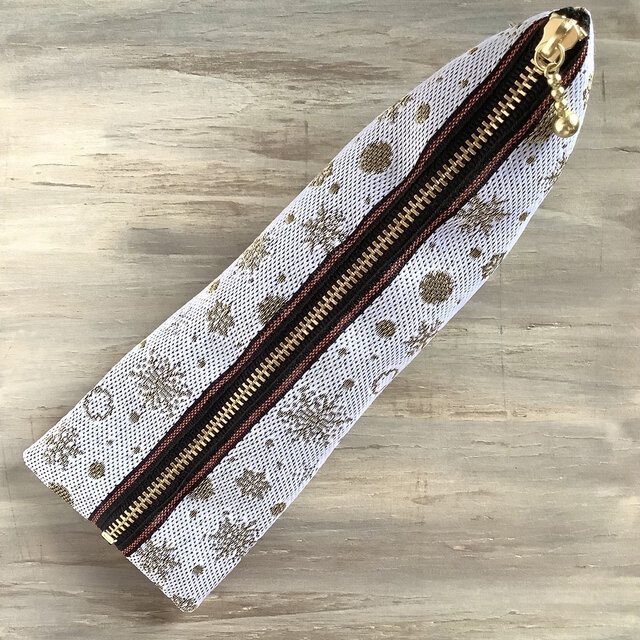 【六華】畳縁 ペンケース ホワイト ゴールド 雪の結晶 クリスマス スノウフレイク