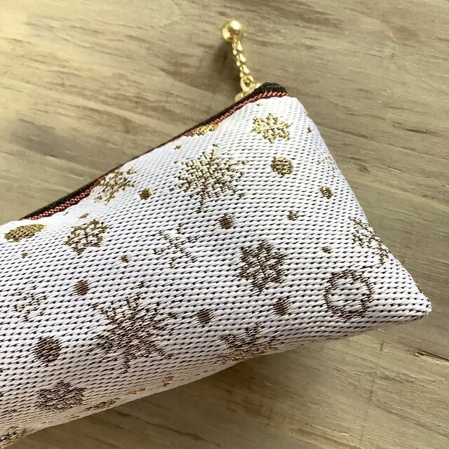 【六華】畳縁 ペンケース ホワイト ゴールド 雪の結晶 クリスマス スノウフレイク