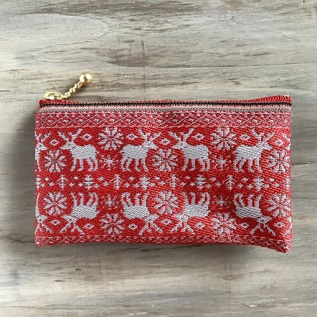 【ノルディック】畳縁 ぺたんこ ミニポーチ カードケース 小銭入れ 赤 トナカイ クリスマス