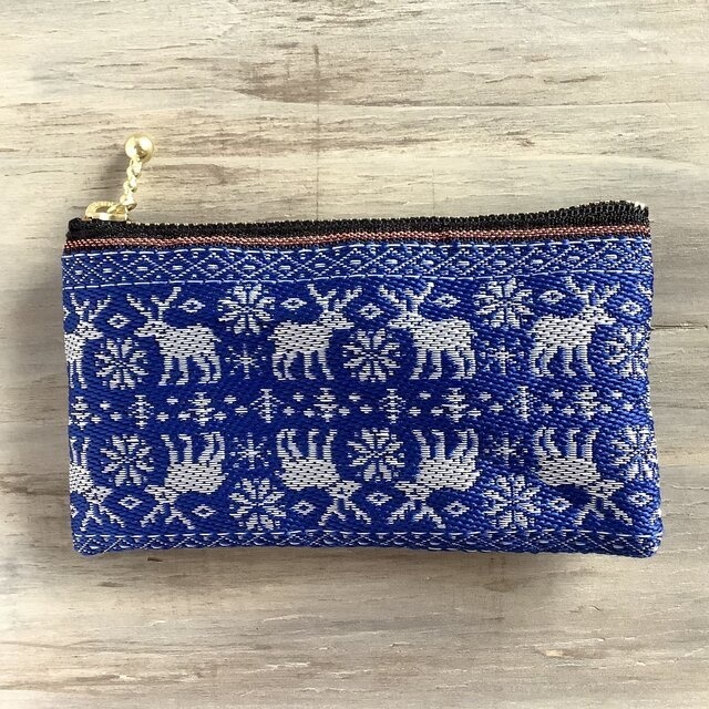 【ノルディック】畳縁 ぺたんこ ミニポーチ カードケース 小銭入れ 青 トナカイ クリスマス