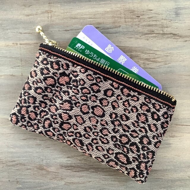 【レオパード】畳縁 ぺたんこ ミニポーチ カードケース 小銭入れ ヒョウ柄 モード