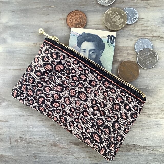 【レオパード】畳縁 ぺたんこ ミニポーチ カードケース 小銭入れ ヒョウ柄 モード