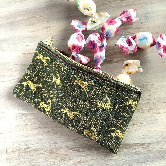 【アハルテケ】畳縁 馬柄 ぺたんこ ミニポーチ 小銭入れ カードケース 和風