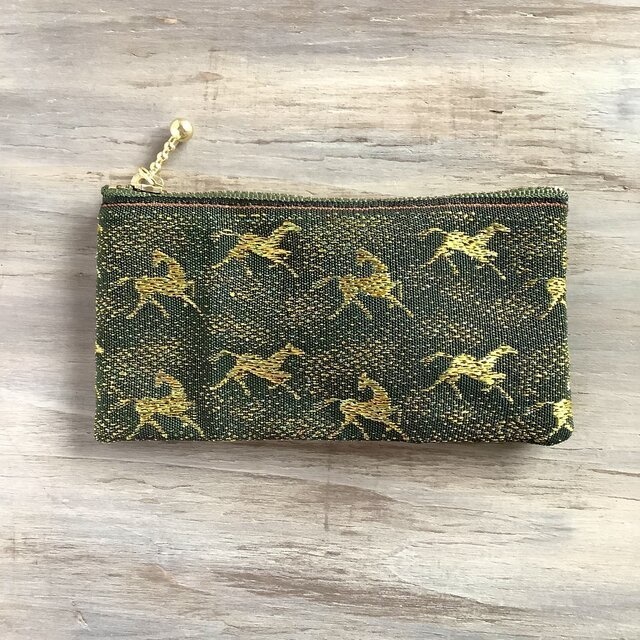 【アハルテケ】畳縁 馬柄 ぺたんこ ミニポーチ 小銭入れ カードケース 和風