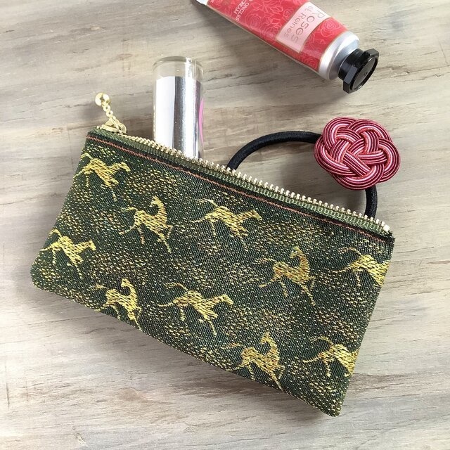 【アハルテケ】畳縁 馬柄 ぺたんこ ミニポーチ 小銭入れ カードケース 和風