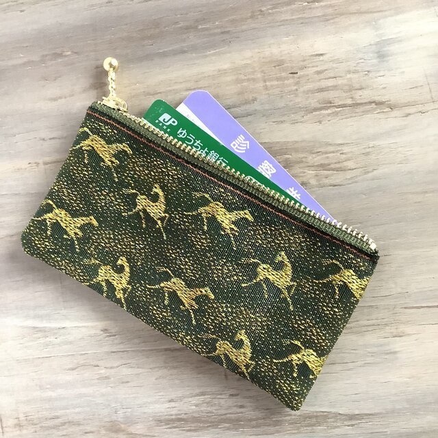 【アハルテケ】畳縁 馬柄 ぺたんこ ミニポーチ 小銭入れ カードケース 和風