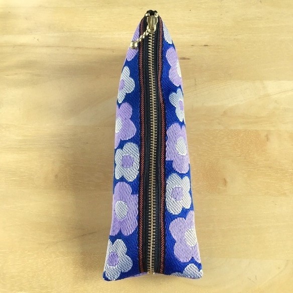 【レトロポップ花柄】畳縁 テトラ型 ペンケース すみれ色