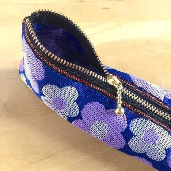 【レトロポップ花柄】畳縁 テトラ型 ペンケース すみれ色