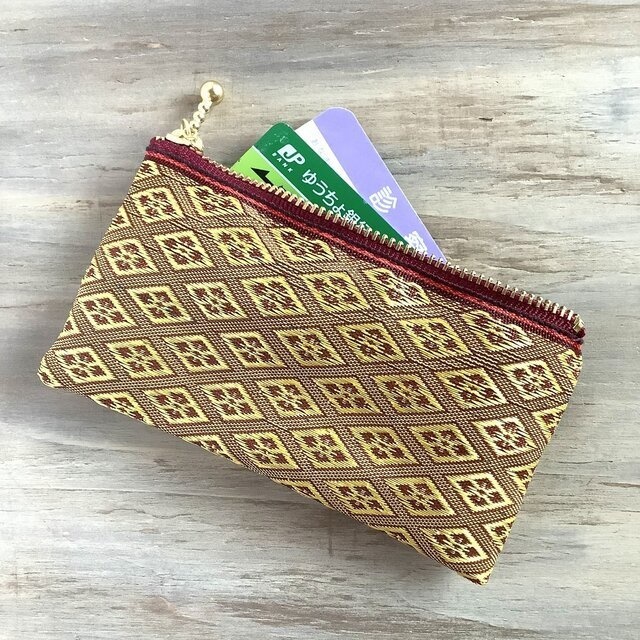 【花菱】畳縁 ぺたんこ ミニポーチ カードケース 小銭入れ 和風 臙脂 赤