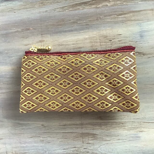 【花菱】畳縁 ぺたんこ ミニポーチ カードケース 小銭入れ 和風 臙脂 赤