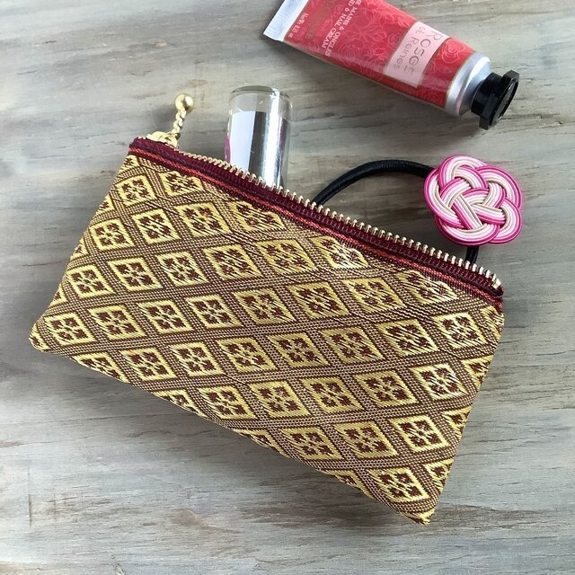 【花菱】畳縁 ぺたんこ ミニポーチ カードケース 小銭入れ 和風 臙脂 赤