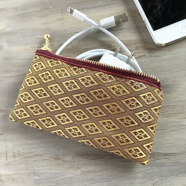 【花菱】畳縁 ぺたんこ ミニポーチ カードケース 小銭入れ 和風 臙脂 赤