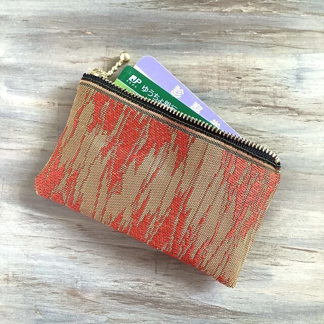 【炎】畳縁 ぺたんこ ミニポーチ カードケース 小銭入れ 和風 オレンジ 夕焼け
