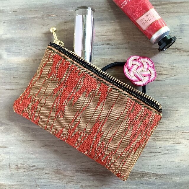 【炎】畳縁 ぺたんこ ミニポーチ カードケース 小銭入れ 和風 オレンジ 夕焼け