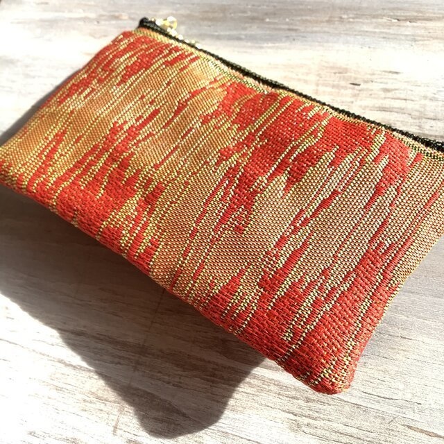 【炎】畳縁 ぺたんこ ミニポーチ カードケース 小銭入れ 和風 オレンジ 夕焼け