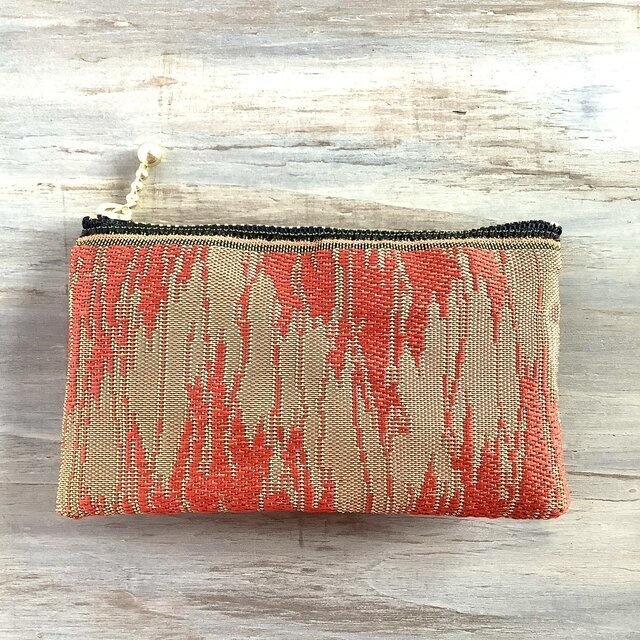 【炎】畳縁 ぺたんこ ミニポーチ カードケース 小銭入れ 和風 オレンジ 夕焼け