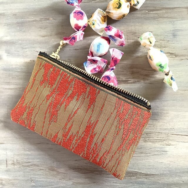 【炎】畳縁 ぺたんこ ミニポーチ カードケース 小銭入れ 和風 オレンジ 夕焼け