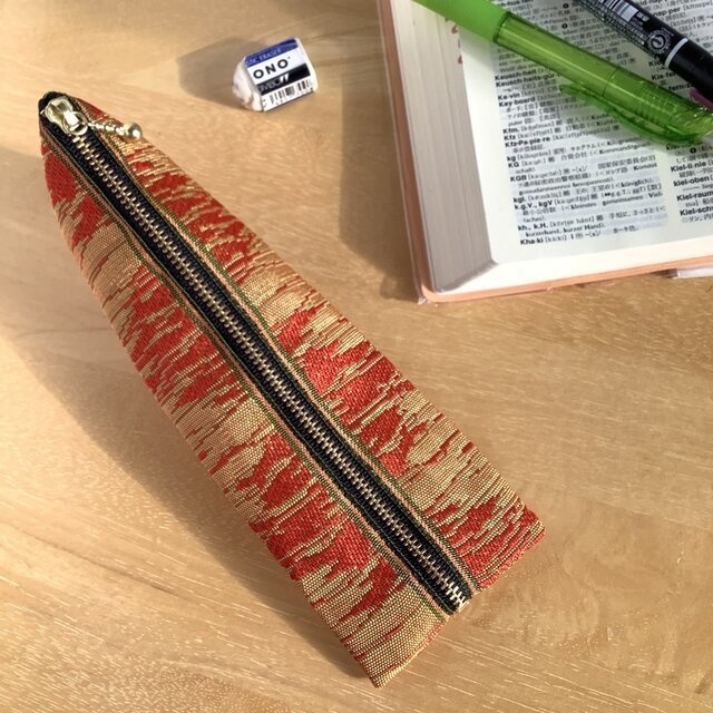 【炎】畳縁 ぺたんこ ミニポーチ カードケース 小銭入れ 和風 オレンジ 夕焼け