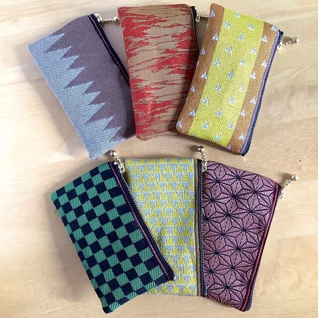 【炎】畳縁 ぺたんこ ミニポーチ カードケース 小銭入れ 和風 オレンジ 夕焼け