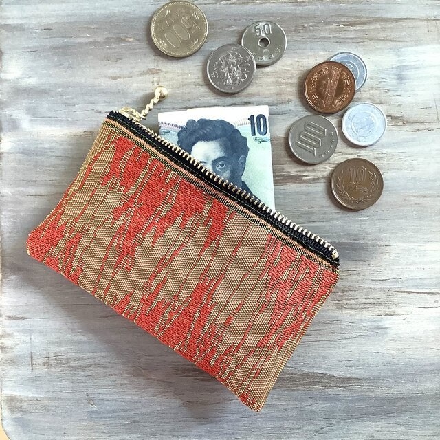 【炎】畳縁 ぺたんこ ミニポーチ カードケース 小銭入れ 和風 オレンジ 夕焼け