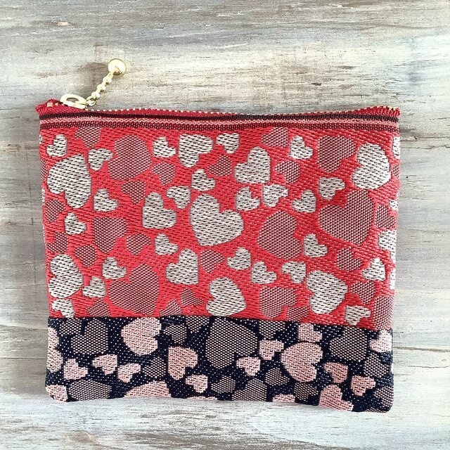 【ハート】畳縁 ポーチ サニタリーケース 赤 黒