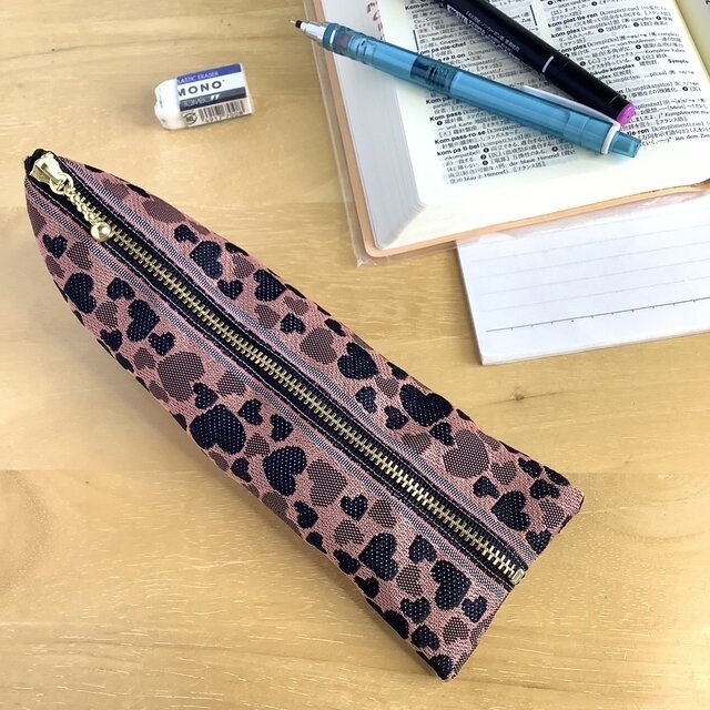 【ブラックハート】畳縁 ぺたんこ ミニポーチ カードケース 小銭入れ 和風 ピンク 黒