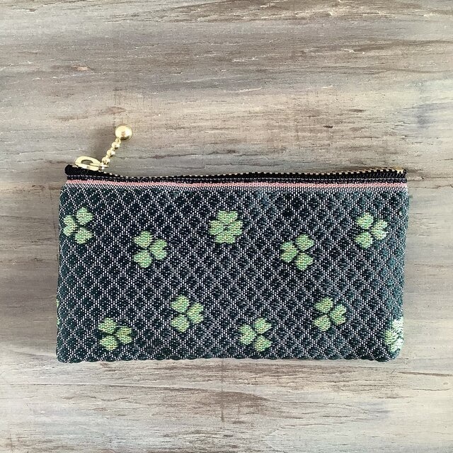 【クローバー】畳縁 ぺたんこ ミニポーチ カードケース 小銭入れ 和風 四葉