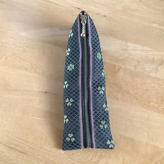 【クローバー】畳縁 テトラ型 ペンケース 四つ葉 グリーン