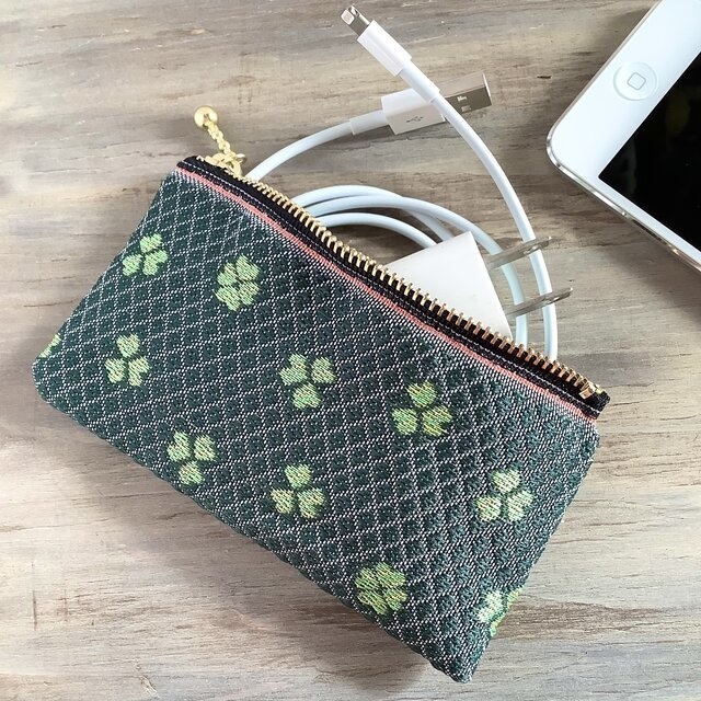 【クローバー】畳縁 テトラ型 ペンケース 四つ葉 グリーン