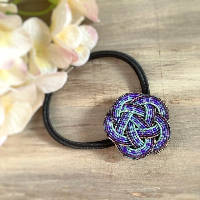 水引製【宙】お花のヘアゴム 宇宙 紺色 星空