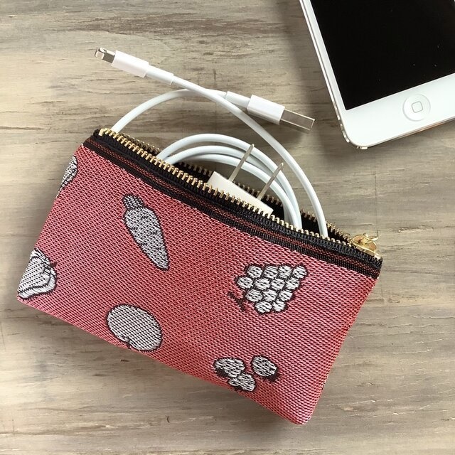 【野菜と果物】畳縁 ぺたんこ ミニポーチ カードケース 小銭入れ 和風 赤