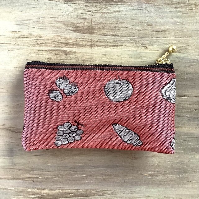 【野菜と果物】畳縁 ぺたんこ ミニポーチ カードケース 小銭入れ 和風 赤