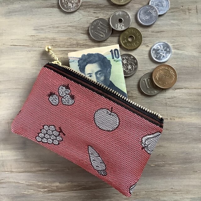 【野菜と果物】畳縁 ぺたんこ ミニポーチ カードケース 小銭入れ 和風 赤