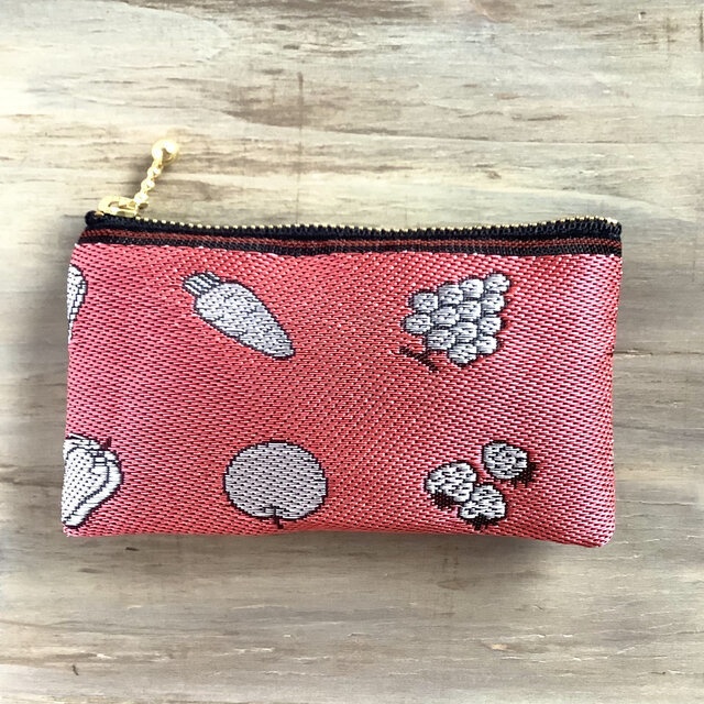 【野菜と果物】畳縁 ぺたんこ ミニポーチ カードケース 小銭入れ 和風 赤