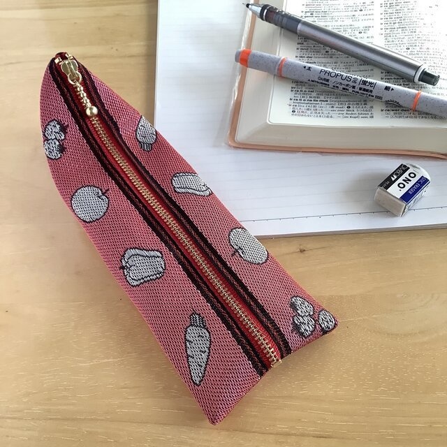 【野菜と果物】 畳のヘリ テトラ型 ペンケース 赤 フルーツ ベジタブル