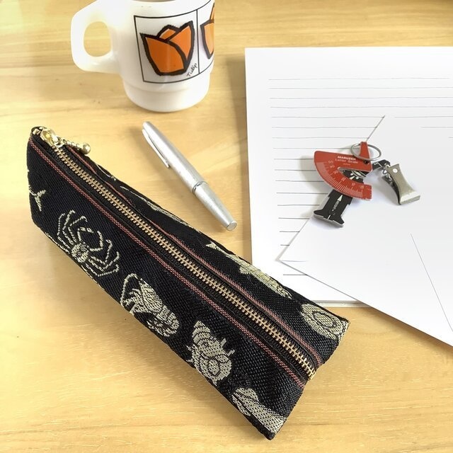 【魚介柄】畳縁 ぺたんこ ミニポーチ カードケース 小銭入れ 和風 黒