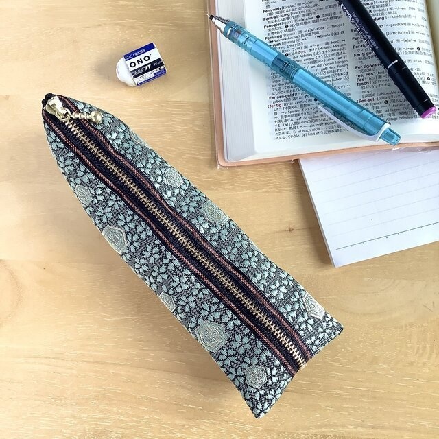 【亀甲桜】畳縁 ぺたんこ ミニポーチ カードケース 小銭入れ 和風 緑青