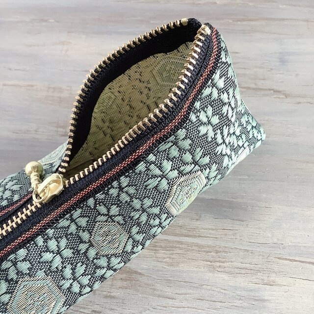 【亀甲桜】畳縁 テトラ型 ペンケース 和風 緑青 おうち時間