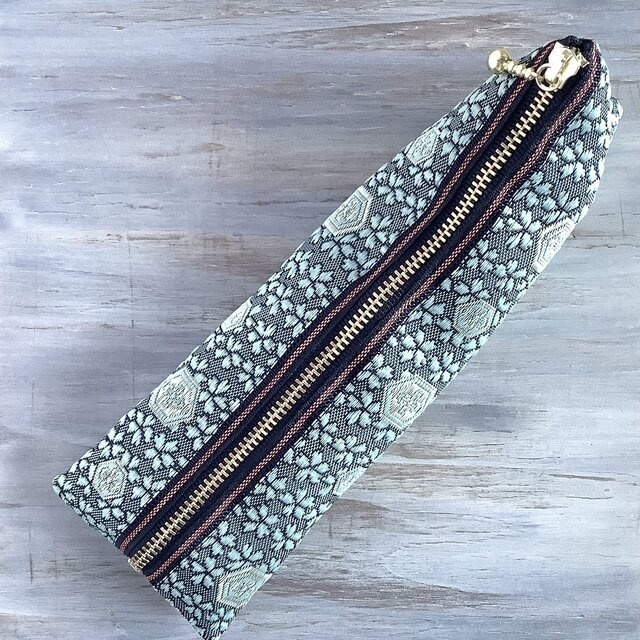 【亀甲桜】畳縁 テトラ型 ペンケース 和風 緑青 おうち時間