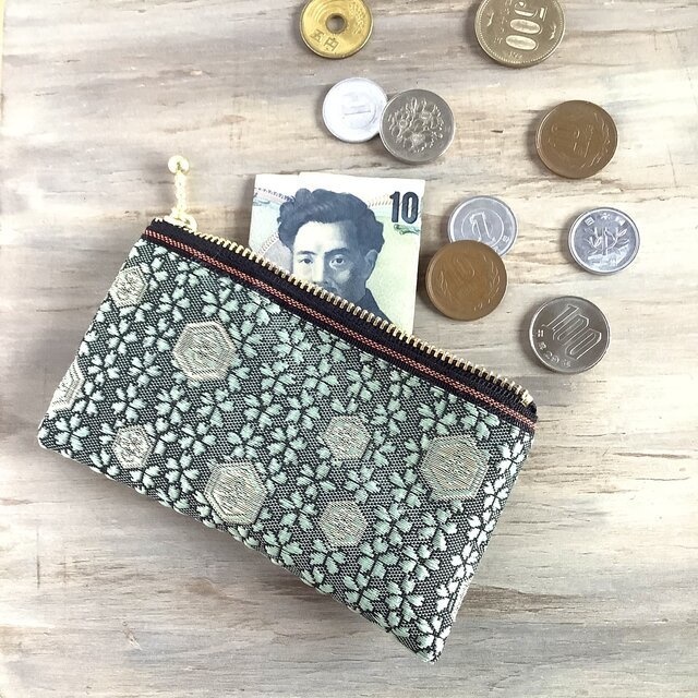 【亀甲桜】畳縁 テトラ型 ペンケース 和風 緑青 おうち時間