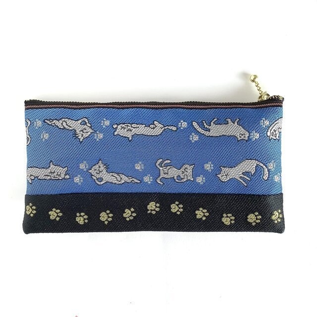 【いたずらにゃんこ】畳縁 幅広 ペンケース マスクケース 肉球 猫 足跡 和風 ポーチ