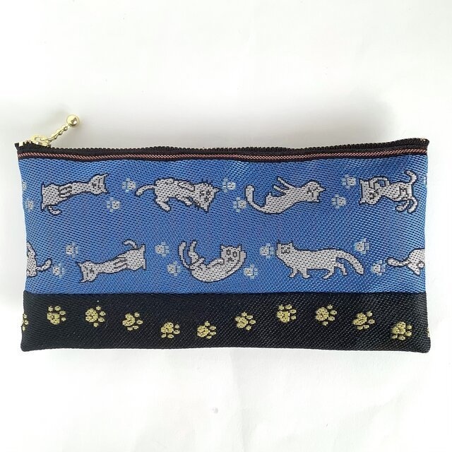 【いたずらにゃんこ】畳縁 幅広 ペンケース マスクケース 肉球 猫 足跡 和風 ポーチ