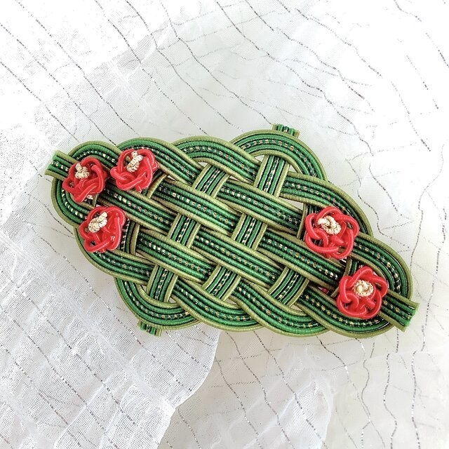 【椿】水引 バレッタ 和風 髪飾り 山茶花 大正浪漫 レトロ