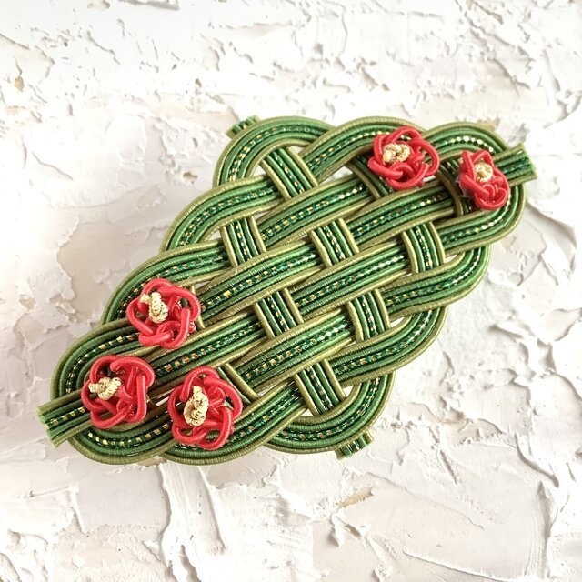 【椿】水引 バレッタ 和風 髪飾り 山茶花 大正浪漫 レトロ