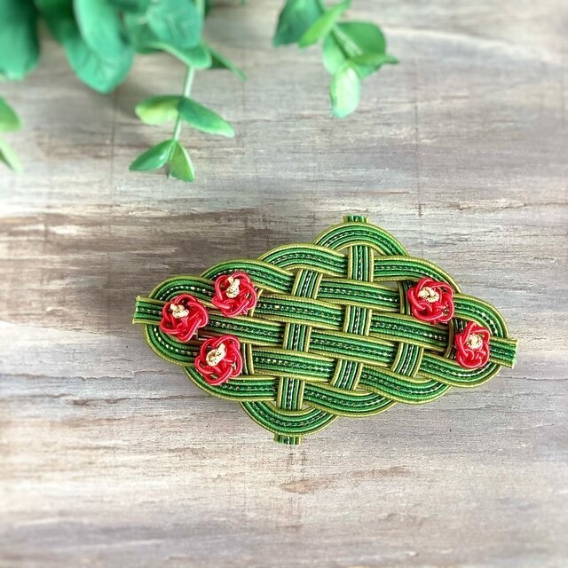 【椿】水引 バレッタ 和風 髪飾り 山茶花 大正浪漫 レトロ