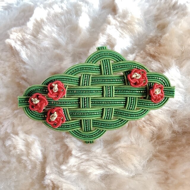 【椿】水引 バレッタ 和風 髪飾り 山茶花 大正浪漫 レトロ