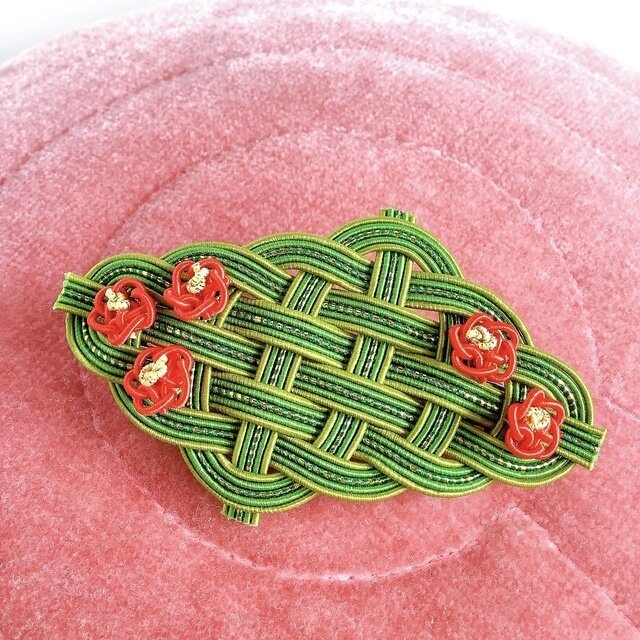 【椿】水引 バレッタ 和風 髪飾り 山茶花 大正浪漫 レトロ