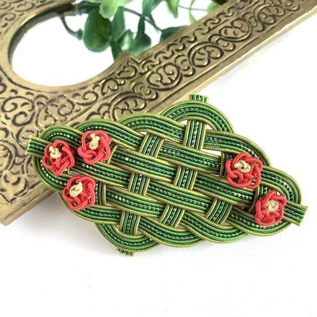 【椿】水引 バレッタ 和風 髪飾り 山茶花 大正浪漫 レトロ