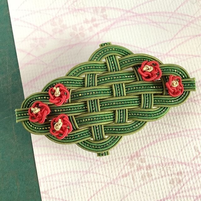 【椿】水引 バレッタ 和風 髪飾り 山茶花 大正浪漫 レトロ