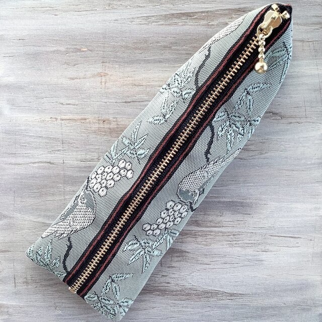 【比翼連理】畳縁 テトラ型 ペンケース 和風 緑青 鳥 木の実 夫婦円満